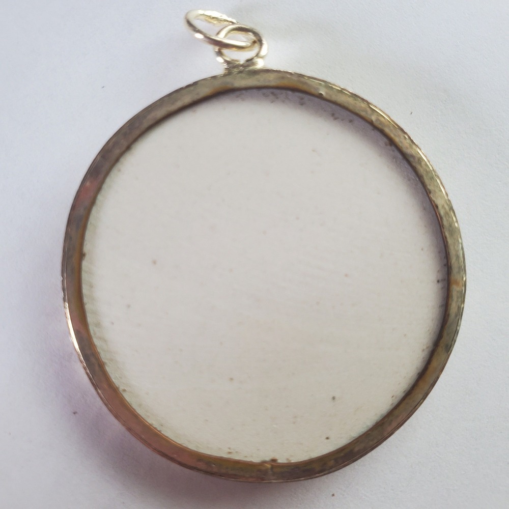Vintage Hand Painted Porcelain Floral Round Pendant Blue Orange Pottery Shard - Picture 8 of 10